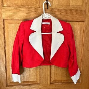 Vintage Saint Laurent red linen suit blazer/ skirt